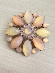 Estate Costume Lauren Conrad Flower Brooch Pin Pink Coral Peach Frosted Stones