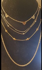 5 Vtg Chains Trifari 19″ Beaded, Hearts 14″, Bar Link 16″, Bead 16.5″, Rope 24″