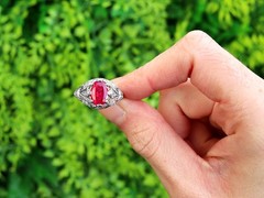 Antique 1.50Ct Burmese Ruby and 0.66Ct Diamond Platinum Dress Ring Circa 1930
