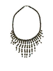 Vintage Smoky Gray AB Waterfall Fringe Statement Faceted Crystal Necklace 20″