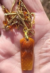 RAREST! VINTAGE EGYPTIAN LADY MUMMY SARCOPHAGUS PENDANT VTG GLASS BAR NECKLACE