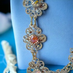 Vintage Handmade German Silver Filigree Semi Precious Stones Statement Necklace