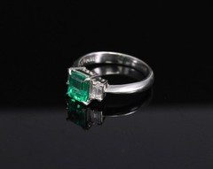 0.96ct GIA Colombian Untreated No Oil Emerald & Diamond Platinum Ring Size 5.75