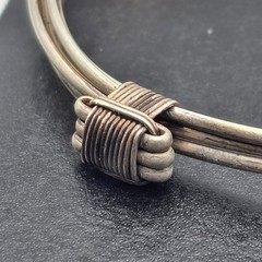 Vtg Brutalist Sterling Silver Wire Wrapped Bangle Bracelet Multi Strand 3″ 30+g