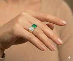 Vintage 18k Yellow Gold Engagement ring 6.75CT. Green Gem Emerald Emerald Cut