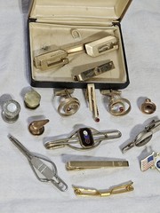 Lot Of Cufflinks, Tie Clips Collar Bar – 16 Pieces Some Signed Anson Phili Badge