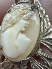 Vintage Cameo Lady Portrait Pendant Necklace Silver Tone Filigree Victorian