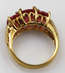 Vintage gold wash over sterling silver 925 reddish pink stones ring UTC sz 5