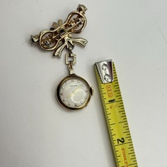Vintage Benrus Rhinestone Flower Crystal Bow Brooch Pin Watch Pink Gold Tone