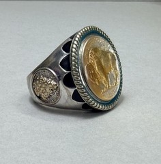Vintage Buffalo Nickel Style Statement Ring Silver Tone Sz 11