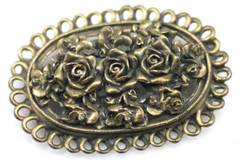 Antique VTG 30’s gold tone large rose flower braid swirl edges oval brooch pin