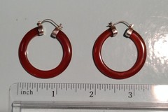 Vintage Red Stone Hoop Earrings MARKED GSJ 925 Sterling Silver