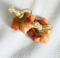 Rare Vintage Lucite or Shell? Pink Flower Stud Screwback Earring