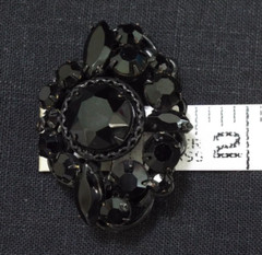 Vintage REGENCY Japanned Jet Black Rhinestone Pin Pendant Brooch Signed Mourning