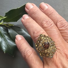 Vintage Ring Cognac Topaz Rhinestone Statement Cocktail Adjustable Size