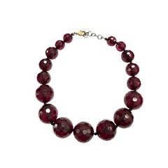 Necklace Chunky Cherry Red Faceted Round Beaded Statement Formal Party Art Deco