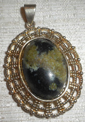 Oval 2″ Multi-color Glass Jasper Gemstone Cabochon Setting Gold Tone Pendant