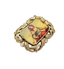 1928 Brand Lady Photo Brooch Clear Rhinestone Pin Signed, C886