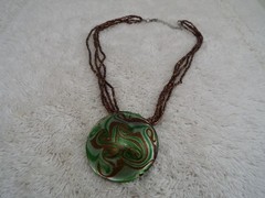 Brown Green Glass Bead & Pendant Necklace