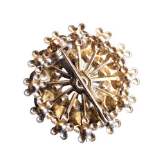 Vintage Rhinstone Brooch Round Gold Tone Amber & Clear Cystal Doomed Pin 1950’s