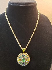 Vintage Hobe Green and Blue Rhinestones Pendant Locket Necklace