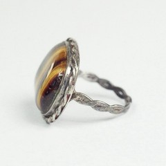 Vintage Sterling Silver Rope Edge Large Tiger’s Eye Ring Size 9.75 Braided Band