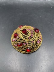 Vintage La Roco Domed Braided Filigree Austrian Crystal Brooch