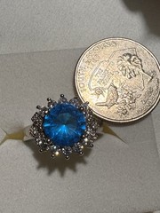 Vintage Sterling Silver White And Aqua Cubic Zirconia Stones size 7.25 4.77g