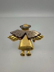 Vintage D.M. © 95 Gold Tone Angel Pin Brooch – Mixed Metal Wings & Halo