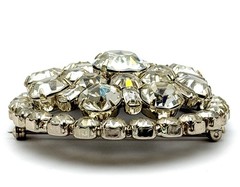 Vintage Large Clear Rhinestone Brooch Pin Domed Round Clear Crystal Silver Tone