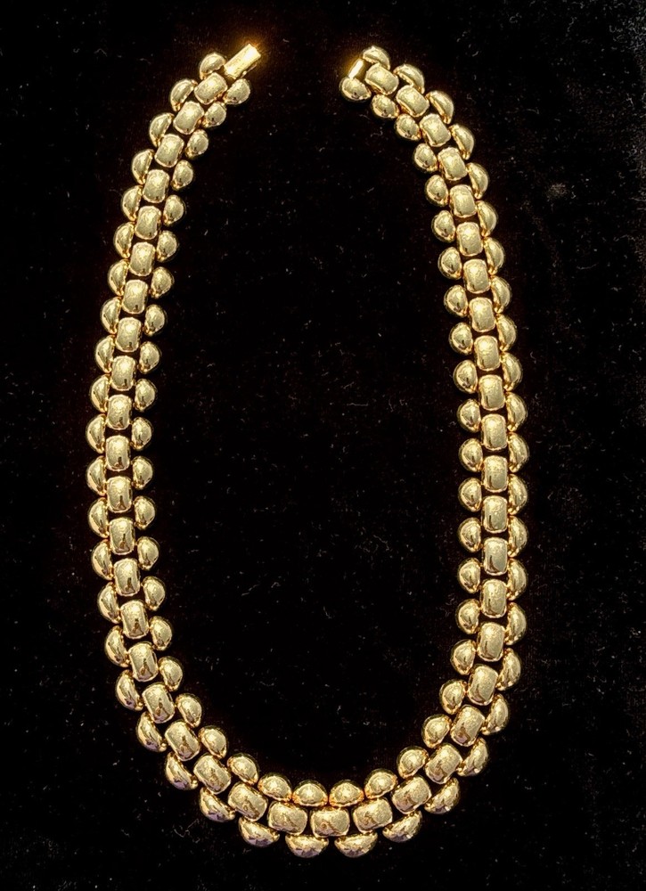 Rare 1980s Napier Heavy Gold Plated 22 Inch Triple Row Runway Statement Necklace