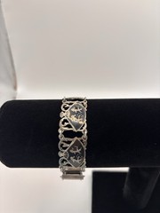 Vintage Sterling Silver Thai Siam Niello Dancer Fan Panel Link Bracelet Design