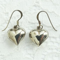 Vintage 3-D Puffy HEART Drop Dangle Pierced Earrings 925 Sterling Silver 1 1/8”