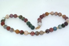 10mm Multi Color Agate Jasper Gold Filled Bead 18″ Necklace Strand