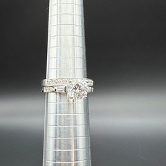 Vintage Silver Tone CZ Engagement Band Wedding Set Ornate Cocktail Ring Size 8.5