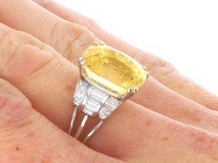 11.74Ct Ceylon Yellow Sapphire and 0.66Ct Diamond, 18k White Gold Ring