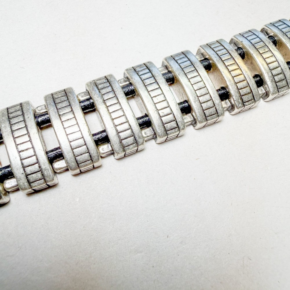VTG Chunky Silver Geometric Link Bracelet KC Heavy Modernist 64g 8″