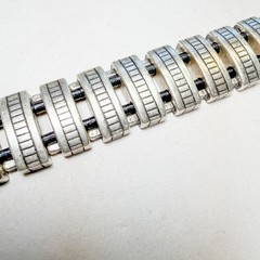 VTG Chunky Silver Geometric Link Bracelet KC Heavy Modernist 64g 8″