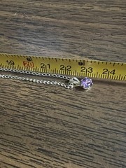 Vtg 18K White Gold Plated Amethyst Solitaire Pendant Chain Necklace 18”