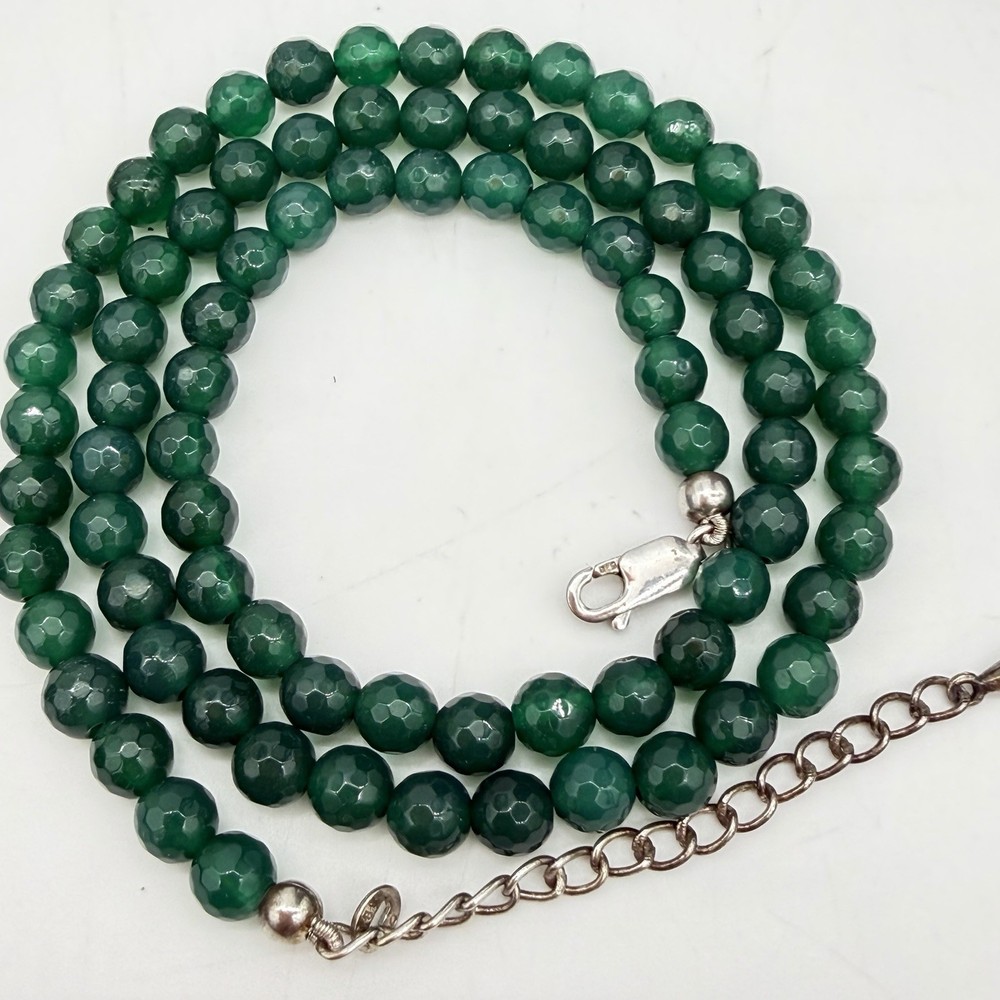 Vtg JTV Sterling Silver Green Gemstone Necklace Posibly Cyracorpse Or Green Onyx