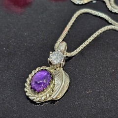 BB 925 Sterling Silver – Amethyst & Cubic Zirconia Pendant Chain Chain Necklace
