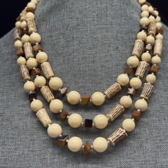 Vintage Necklace Multi Strand Boho Bone Stone 20 Inch Bib Collar