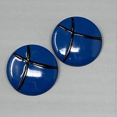 Retro Stud Button Earrings Royal Blue Black Enamel 1980s Pierced Round Vintage