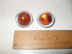 Vtg Sterling Silver 925 Domed Round 7/8″ Diameter Baltic Amber Clip On Earrings