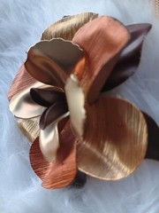 Vintage Large Black, Gold & Copper and Metal Flower Brooch