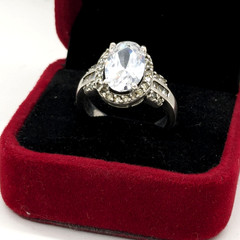 Vintage Elegant RING Silver 925 with Big Bright Stone -size: 8.25US (18mm) | #91