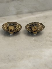 VTG HEMATITE RHINESTONE FAUX PEARL FILAGREE BROOCH & EARRINGS, W. Germany, MKD