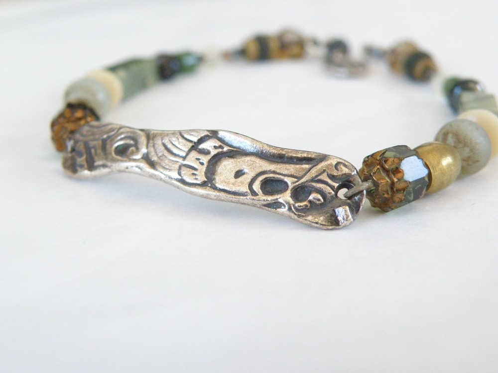 Vintage 999 Fine Sterling Silver Artisan Signed KVK Rustic Bracelet 8″