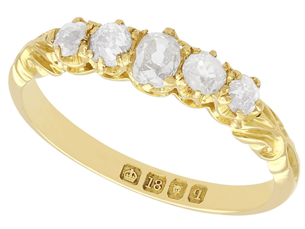 Antique 0.66Ct Diamond and 18k Yellow Gold Five Stone Ring 1911