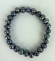 Vintage 90s expandable freshwater cultured pearl Bracelet blue/silver